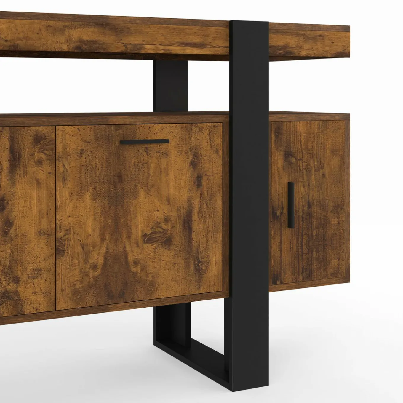 IDMarket Buffet bois effet vieilli et noir 140 cm 4 portes* Meubles En Bois|Collection Design