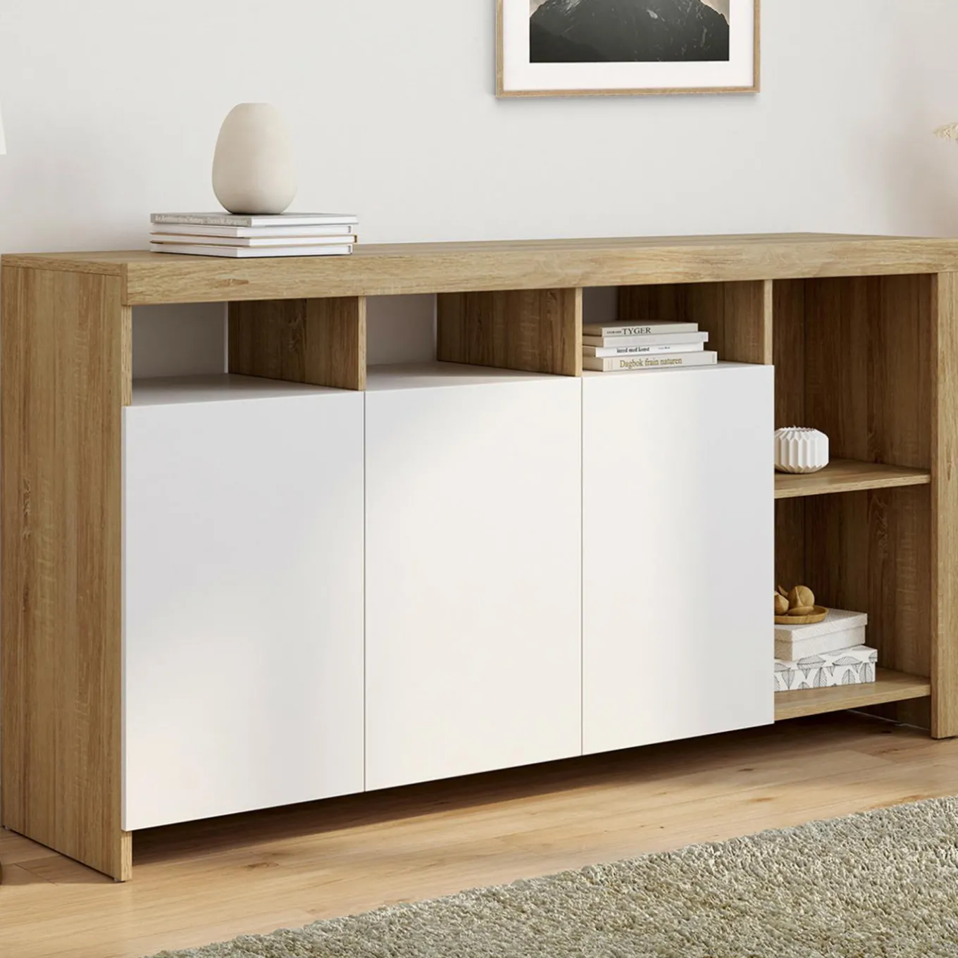 IDMarket Buffet bois et blanc 140 cm* Meubles En Bois|Buffets