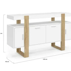 IDMarket Buffet bois et blanc 140 cm avec 4 portes* Buffets
