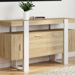 IDMarket Buffet bois et blanc 4 portes 140 cm* Salle À Manger Complète|Salon Complet
