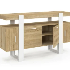 IDMarket Buffet bois et blanc 4 portes 140 cm* Salle À Manger Complète|Salon Complet