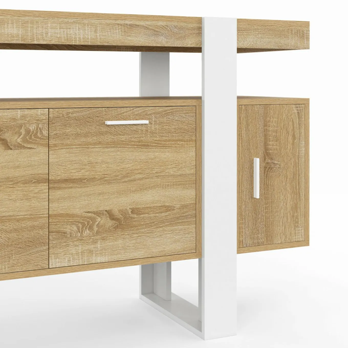 IDMarket Buffet bois et blanc 4 portes 140 cm* Salle À Manger Complète|Salon Complet