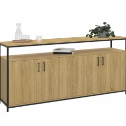 IDMarket Buffet bois et noir style industriel 160 cm 4 portes* Salon Complet|Buffets