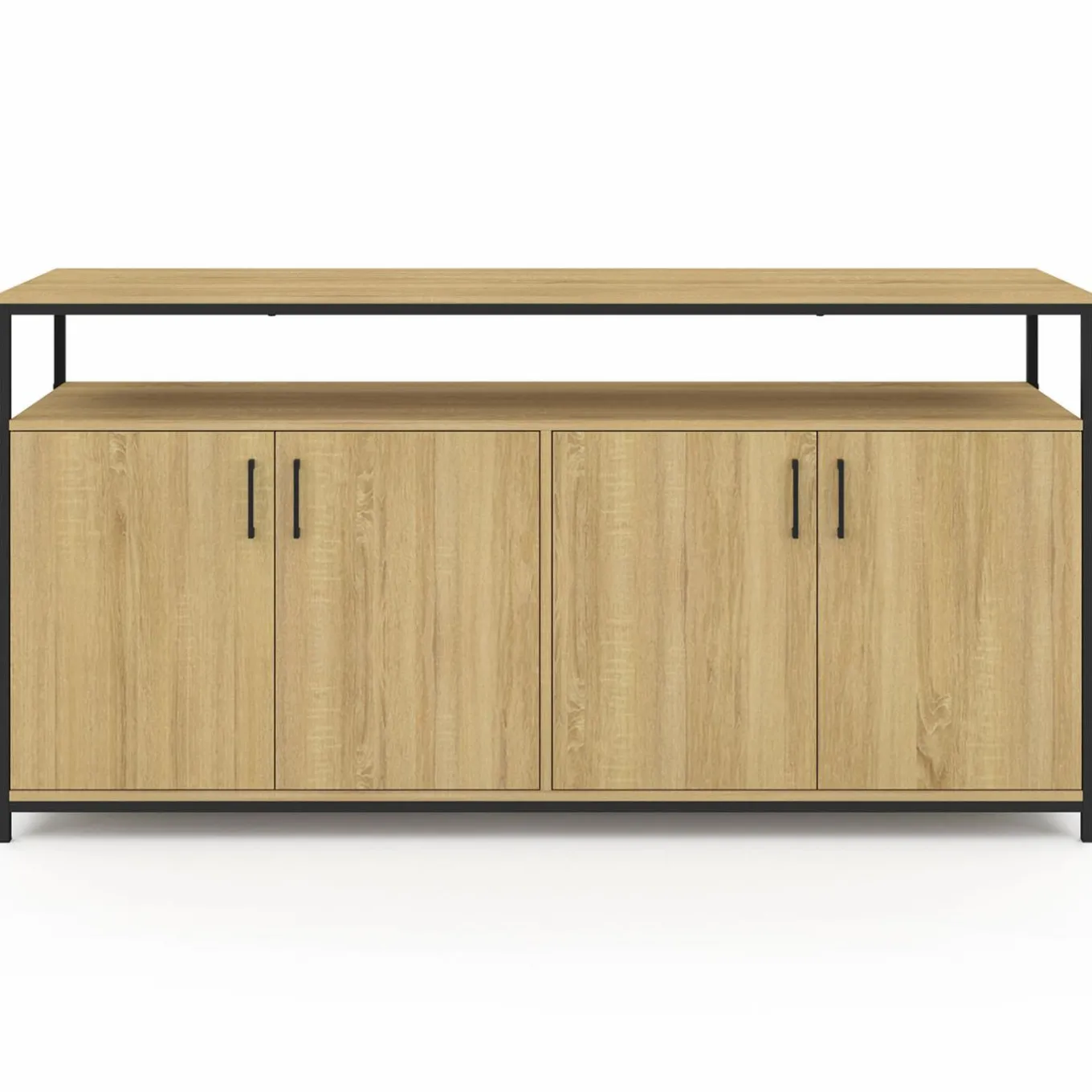 IDMarket Buffet bois et noir style industriel 160 cm 4 portes* Salon Complet|Buffets