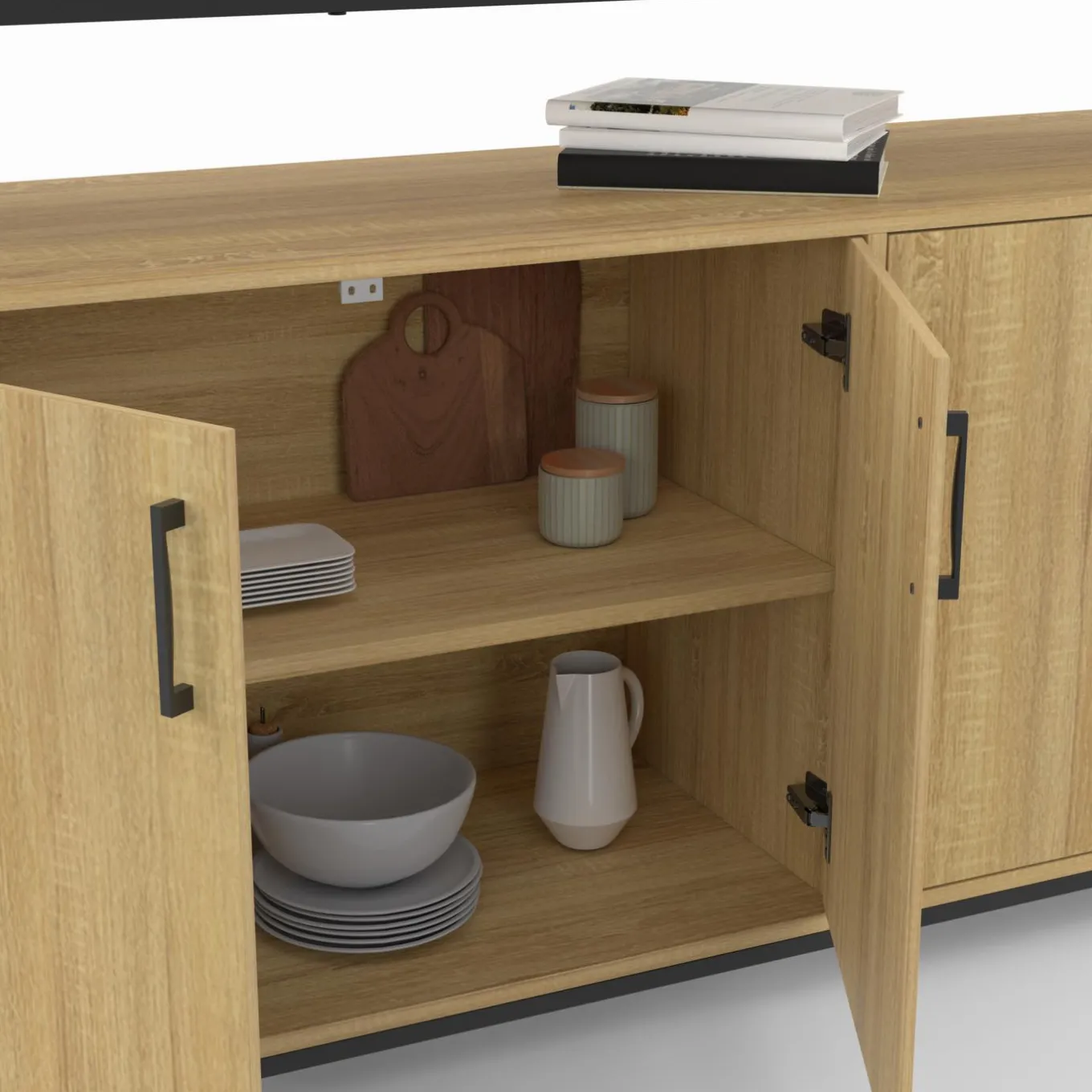 IDMarket Buffet bois et noir style industriel 160 cm 4 portes* Salon Complet|Buffets