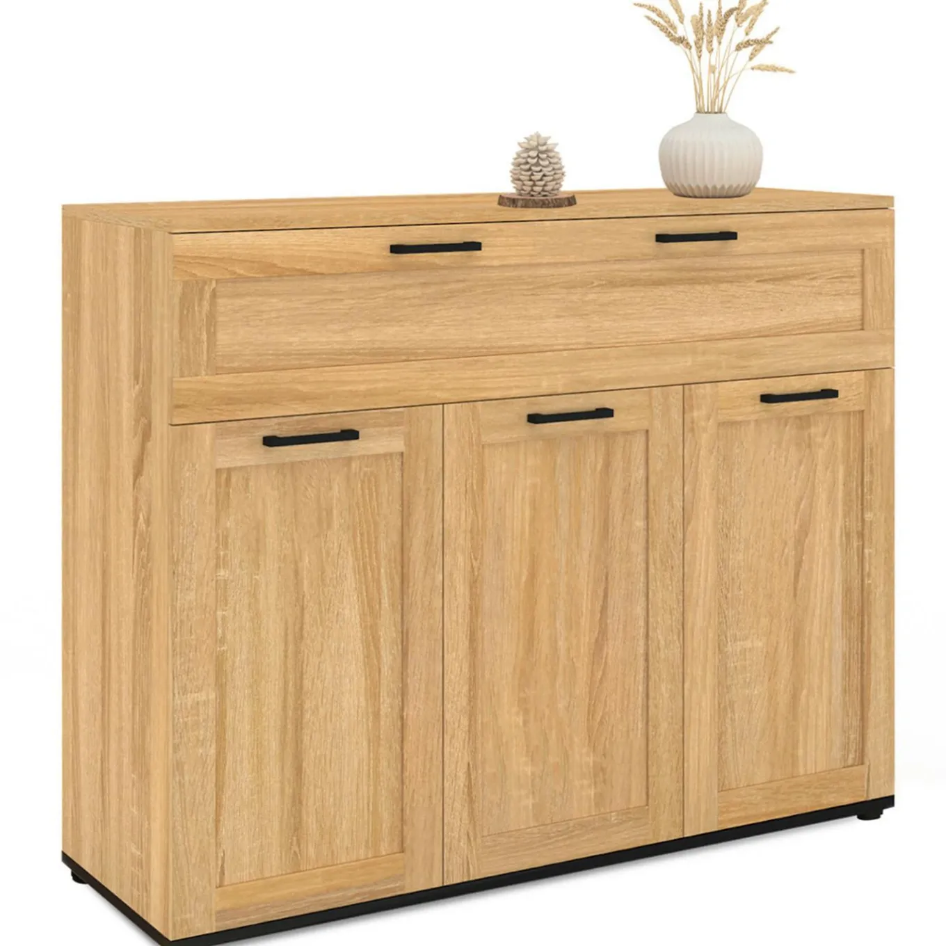 IDMarket Buffet bois et poignées noires 100 cm avec 3 portes et 1 tiroir* Meubles Tiroirs|Collection Design