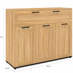 IDMarket Buffet bois et poignées noires 100 cm avec 3 portes et 1 tiroir* Meubles Tiroirs|Collection Design