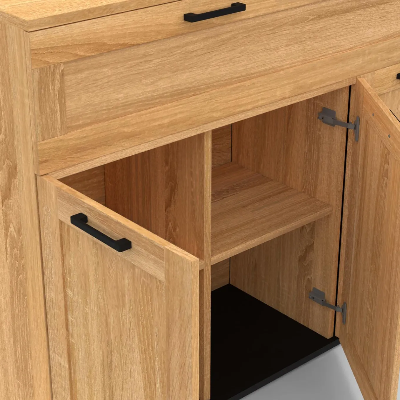 IDMarket Buffet bois et poignées noires 100 cm avec 3 portes et 1 tiroir* Meubles Tiroirs|Collection Design