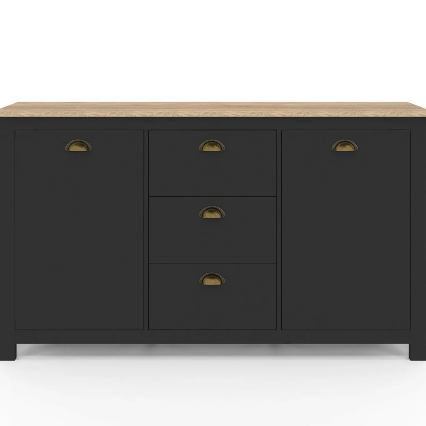 IDMarket Buffet campagne 130 CM 2 portes 3 tirroirs bois et noir* Meubles Noirs|Collection Contemporaine