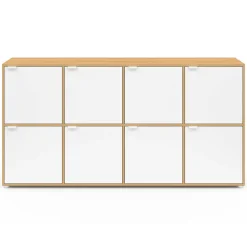 IDMarket Buffet casier 8 portes 139 cm blanc et bois* Meubles Blancs|Meubles En Bois