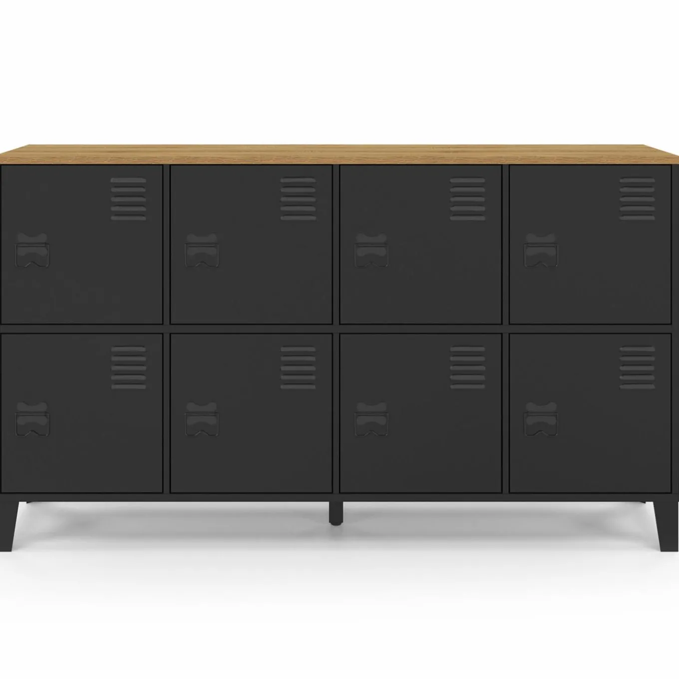 IDMarket Buffet casier 8 portes en métal noir avec plateau bois 139 cm* Buffets|Meubles Tv
