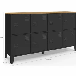 IDMarket Buffet casier 8 portes en métal noir avec plateau bois 139 cm* Buffets|Meubles Tv
