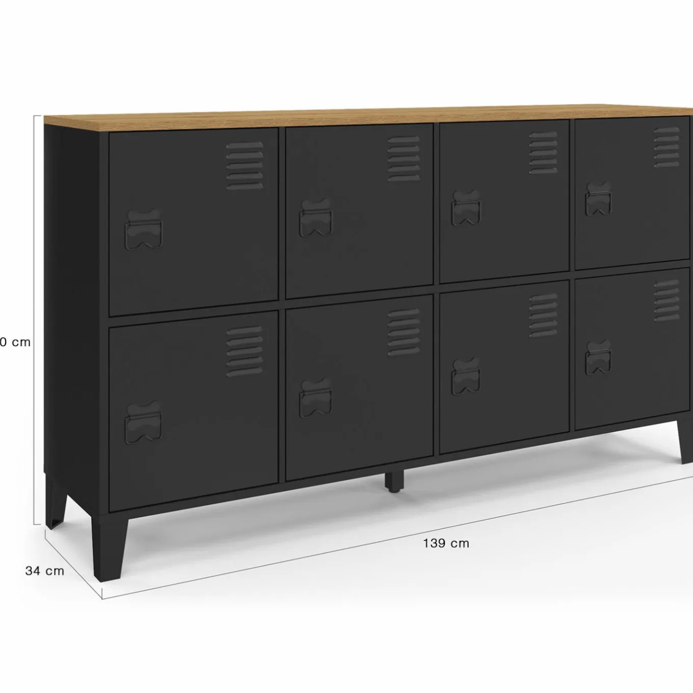 IDMarket Buffet casier 8 portes en métal noir avec plateau bois 139 cm* Buffets|Meubles Tv