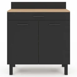 IDMarket Buffet casserolier de cuisine de 80 cm avec 2 portes, 1 tiroir et un plan de travail façon hêtre* Meubles De Cuisine Avec Plan De Travail|Buffets De Cuisine