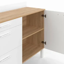IDMarket Buffet casserolier de cuisine 120 cm avec 1 porte et 3 tiroirs façon hêtre et blanc* Buffets De Cuisine|Vaisseliers