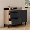 IDMarket Buffet casserolier de cuisine noir et façon hêtre avec 1 porte et 3 tiroirs* Meubles De Cuisine Avec Plan De Travail|Buffets De Cuisine