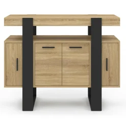 IDMarket Buffet 100cm 4 portes bois et noir avec étagère* Meubles En Bois|Buffets
