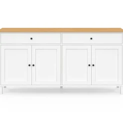 IDMarket Buffet 160cm 4 portes et 2 tiroirs blanc et plateau bois* Meubles Blancs|Meubles En Bois