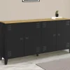 IDMarket Buffet 160cm ESTER 4 portes en métal noir plateau bois design industriel* Buffets|Meubles Tv
