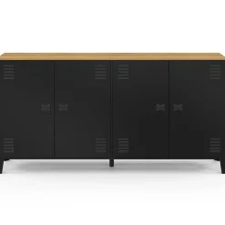 IDMarket Buffet 160cm ESTER 4 portes en métal noir plateau bois design industriel* Buffets|Meubles Tv