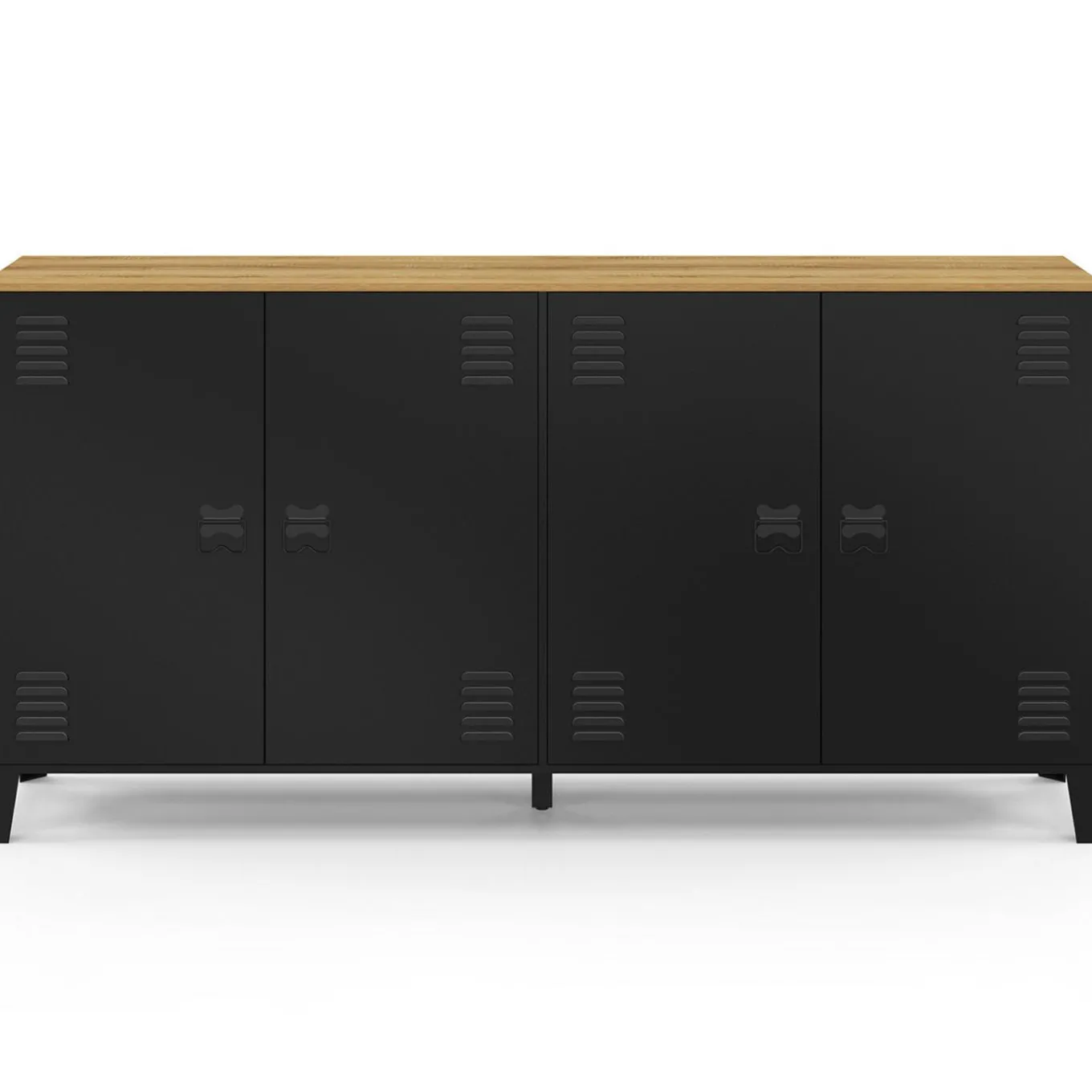 IDMarket Buffet 160cm ESTER 4 portes en métal noir plateau bois design industriel* Buffets|Meubles Tv