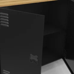 IDMarket Buffet 160cm ESTER 4 portes en métal noir plateau bois design industriel* Buffets|Meubles Tv