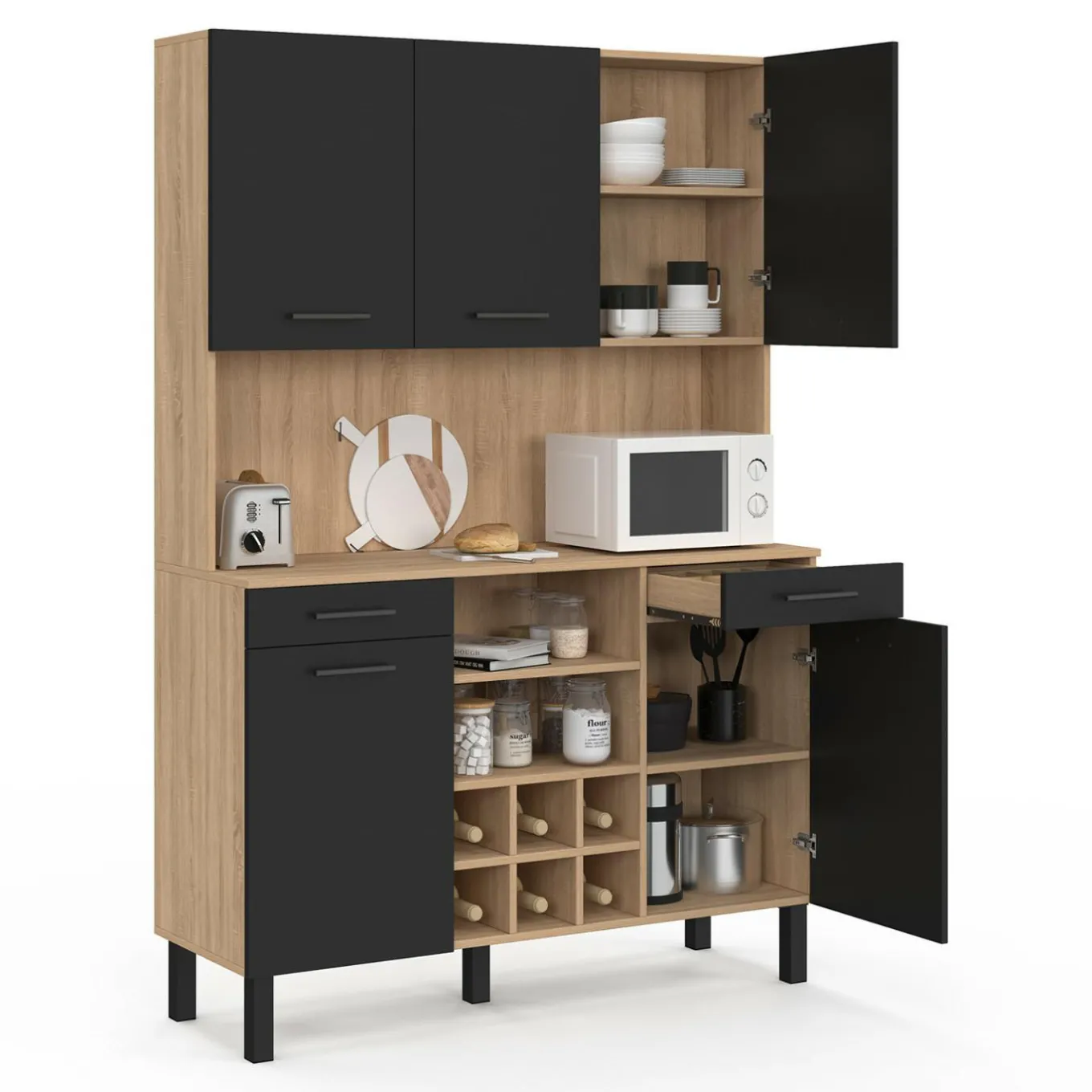 IDMarket Buffet cuisine 120 cm 5 portes range-bouteilles* Buffets De Cuisine