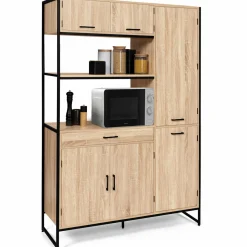 IDMarket Buffet cuisine bois clair style industriel 120 cm* Meubles Tiroirs|Meubles Hauts
