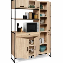 IDMarket Buffet cuisine bois clair style industriel 120 cm* Meubles Tiroirs|Meubles Hauts