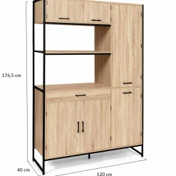 IDMarket Buffet cuisine bois clair style industriel 120 cm* Meubles Tiroirs|Meubles Hauts