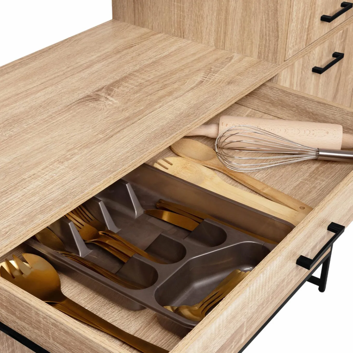 IDMarket Buffet cuisine bois clair style industriel 120 cm* Meubles Tiroirs|Meubles Hauts