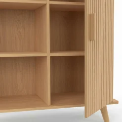 IDMarket Buffet d'appoint 70 cm bois effet lattes et tasseau avec 3 étagères et placard* Petits Meubles|Buffets