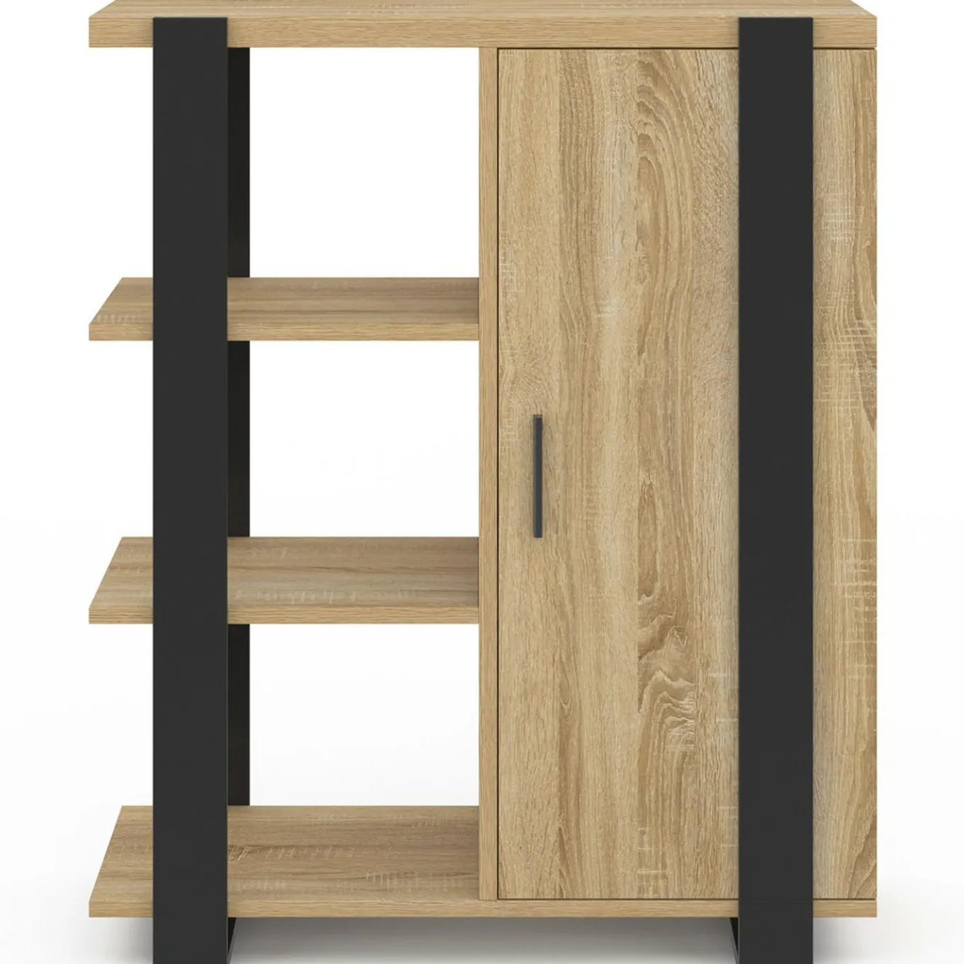 IDMarket Buffet d'appoint 3 étagères et placard 70 cm bois et noir* Petits Meubles|Buffets