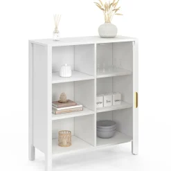 IDMarket Buffet d'appoint 3 étagères et placard de 70 cm blanc avec cannage* Collection Cannage|Salon Complet