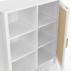 IDMarket Buffet d'appoint 3 étagères et placard de 70 cm blanc avec cannage* Collection Cannage|Salon Complet