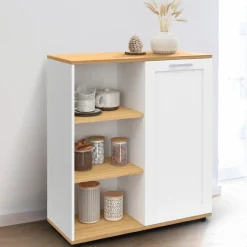 IDMarket Buffet d'appoint blanc et bois* Collection Contemporaine|Petits Meubles