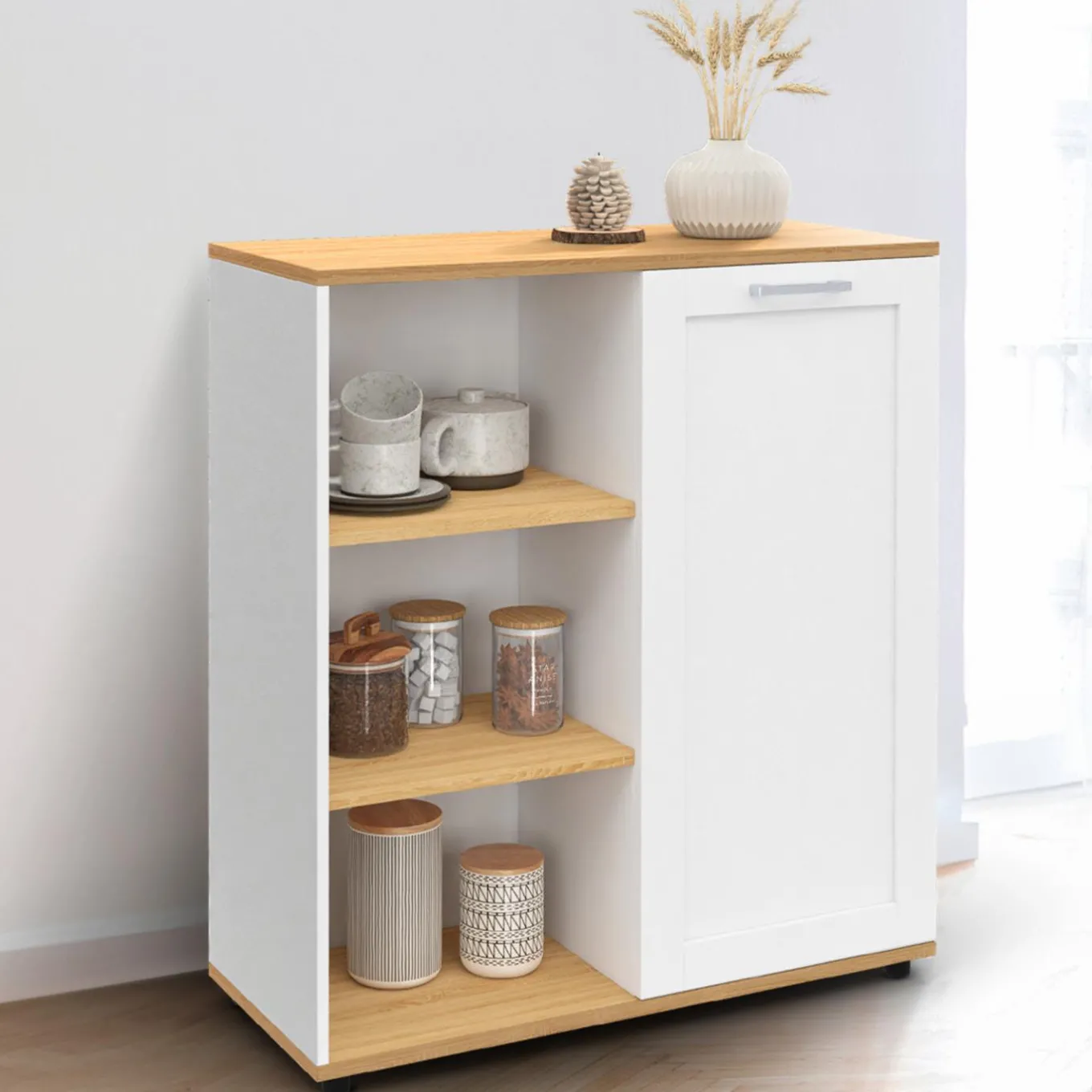 IDMarket Buffet d'appoint blanc et bois* Collection Contemporaine|Petits Meubles