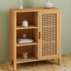 IDMarket Buffet d’appoint cannage avec 3 étagères et placard 70 cm* Collection Cannage|Buffets