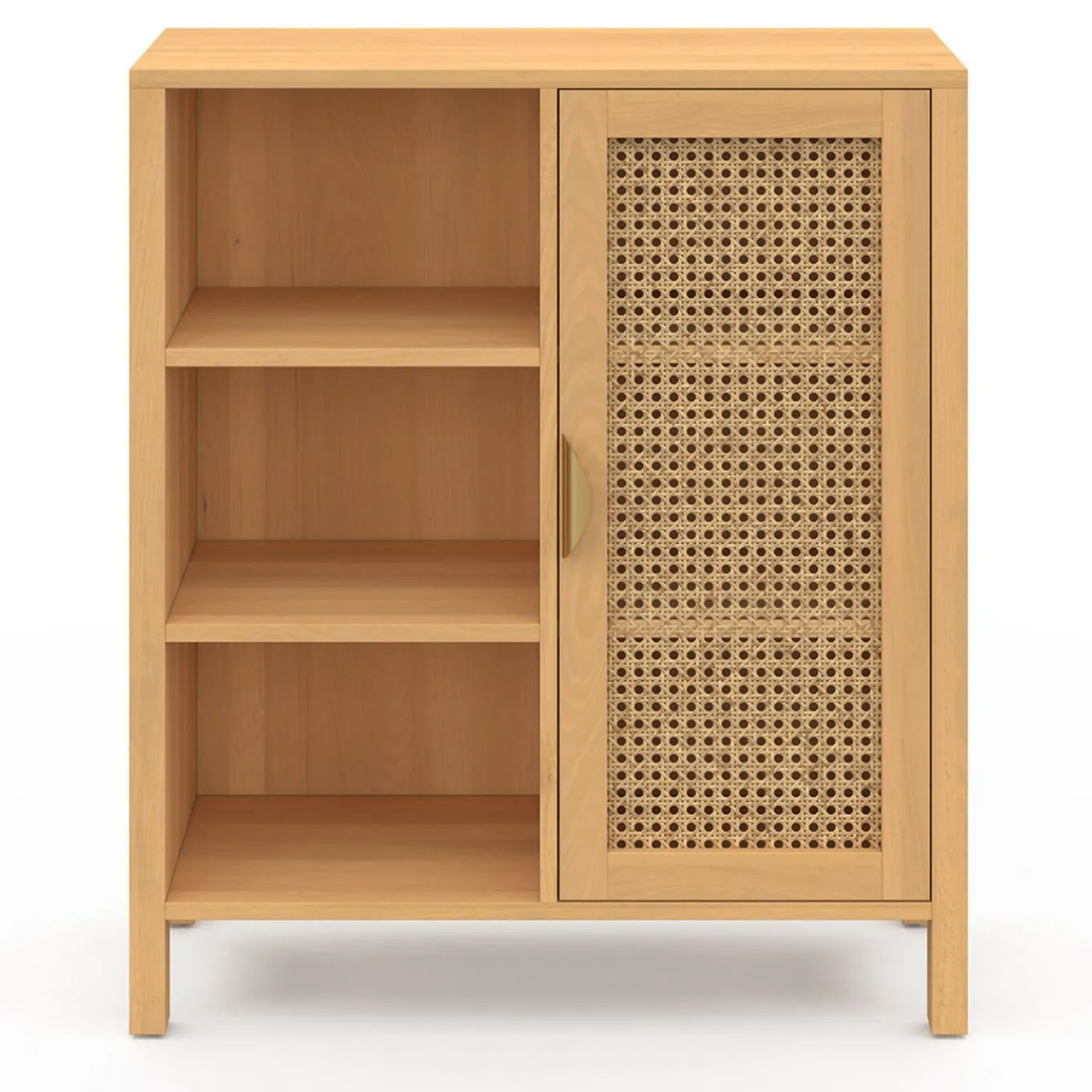 IDMarket Buffet d’appoint cannage avec 3 étagères et placard 70 cm* Collection Cannage|Buffets