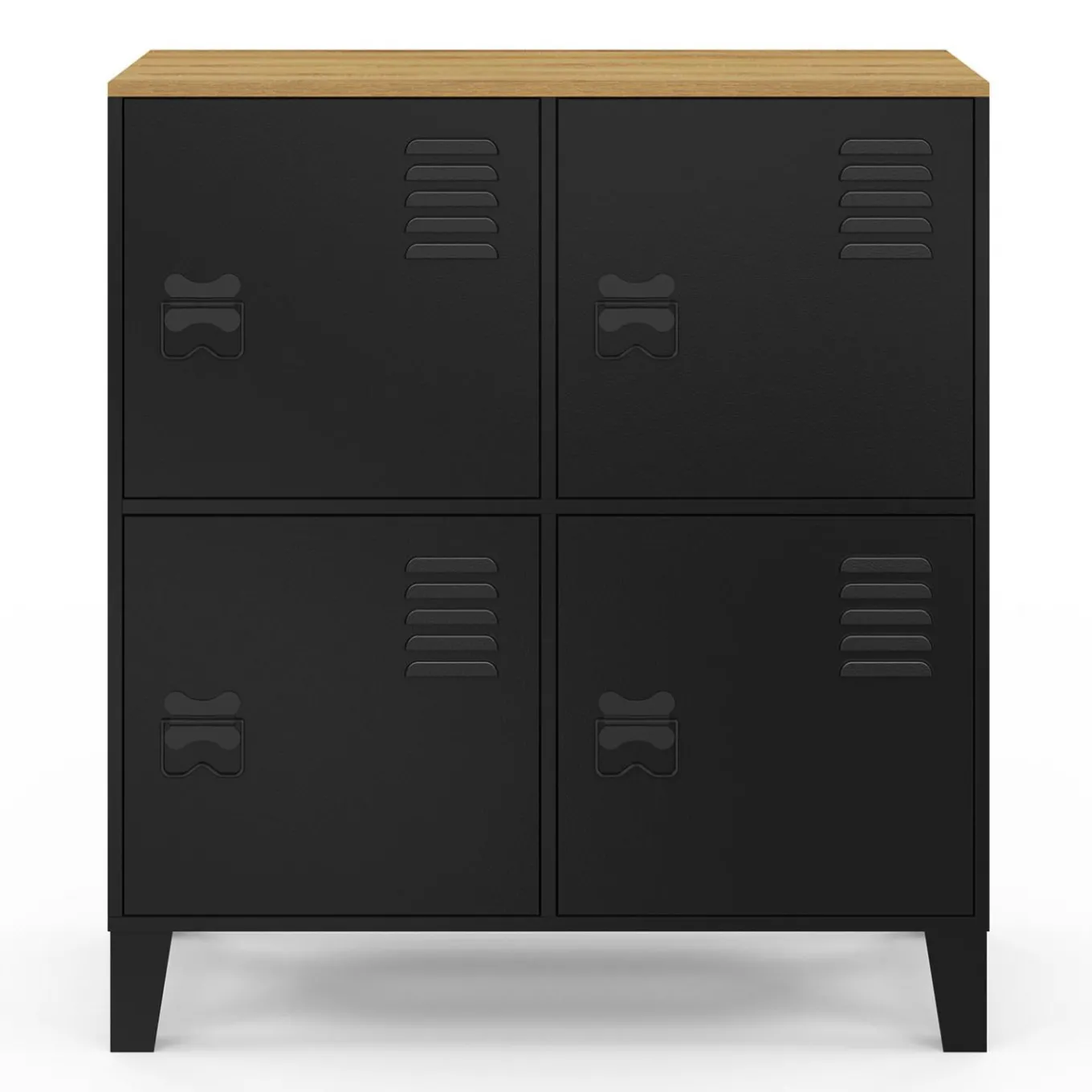 IDMarket Buffet d'appoint casier 70 cm 4 portes en métal noir plateau bois design industriel* Collection Métal|Buffets