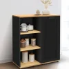 IDMarket Buffet d'appoint noir et bois* Collection Contemporaine|Petits Meubles