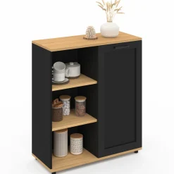 IDMarket Buffet d'appoint noir et bois* Collection Contemporaine|Petits Meubles