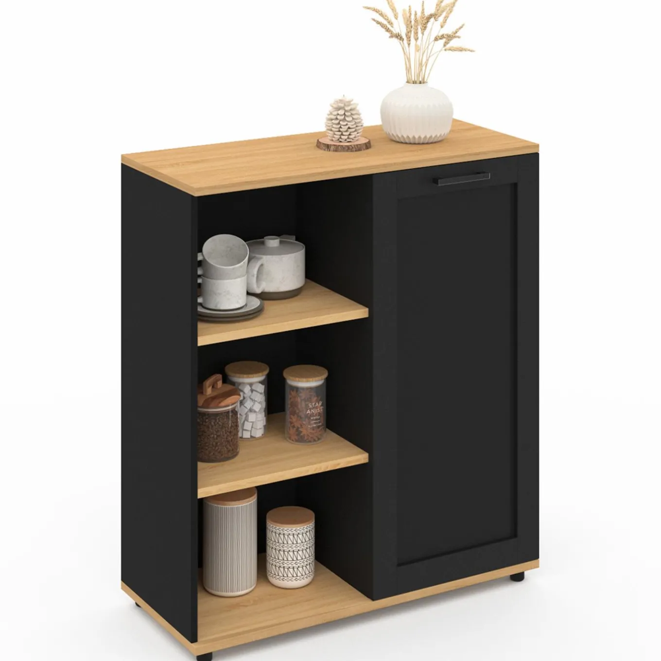 IDMarket Buffet d'appoint noir et bois* Collection Contemporaine|Petits Meubles