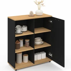 IDMarket Buffet d'appoint noir et bois* Collection Contemporaine|Petits Meubles