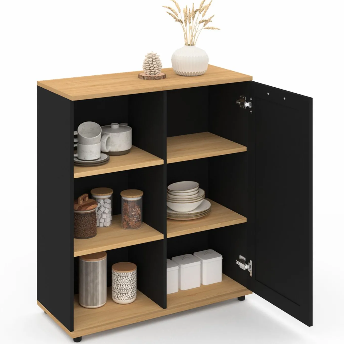IDMarket Buffet d'appoint noir et bois* Collection Contemporaine|Petits Meubles