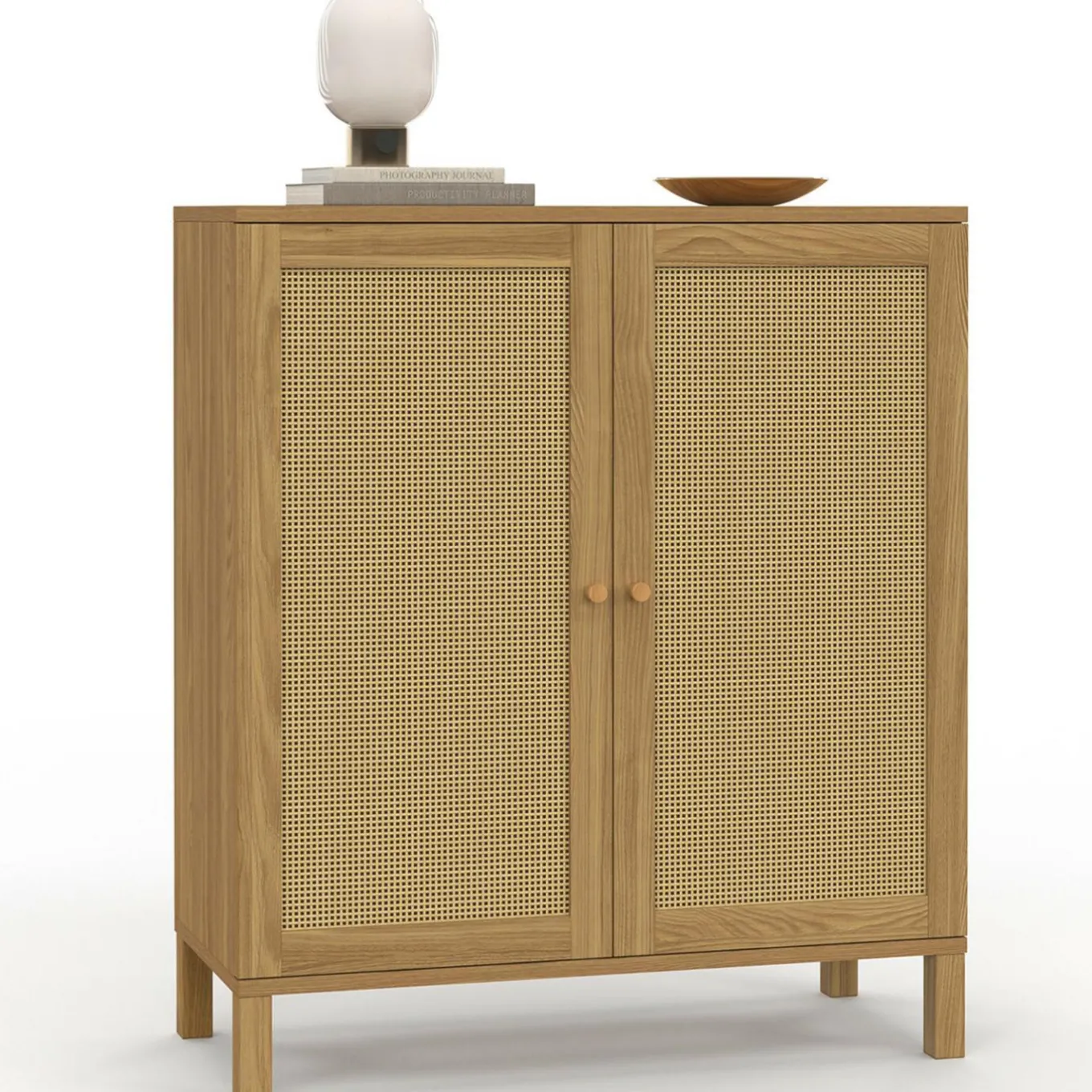 IDMarket Buffet d'appoint vintage 70 cm 2 portes effet cannage* Collection Cannage|Collection Vintage