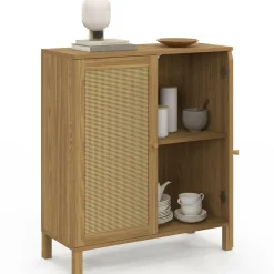 IDMarket Buffet d'appoint vintage 70 cm 2 portes effet cannage* Collection Cannage|Collection Vintage