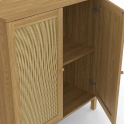 IDMarket Buffet d'appoint vintage 70 cm 2 portes effet cannage* Collection Cannage|Collection Vintage