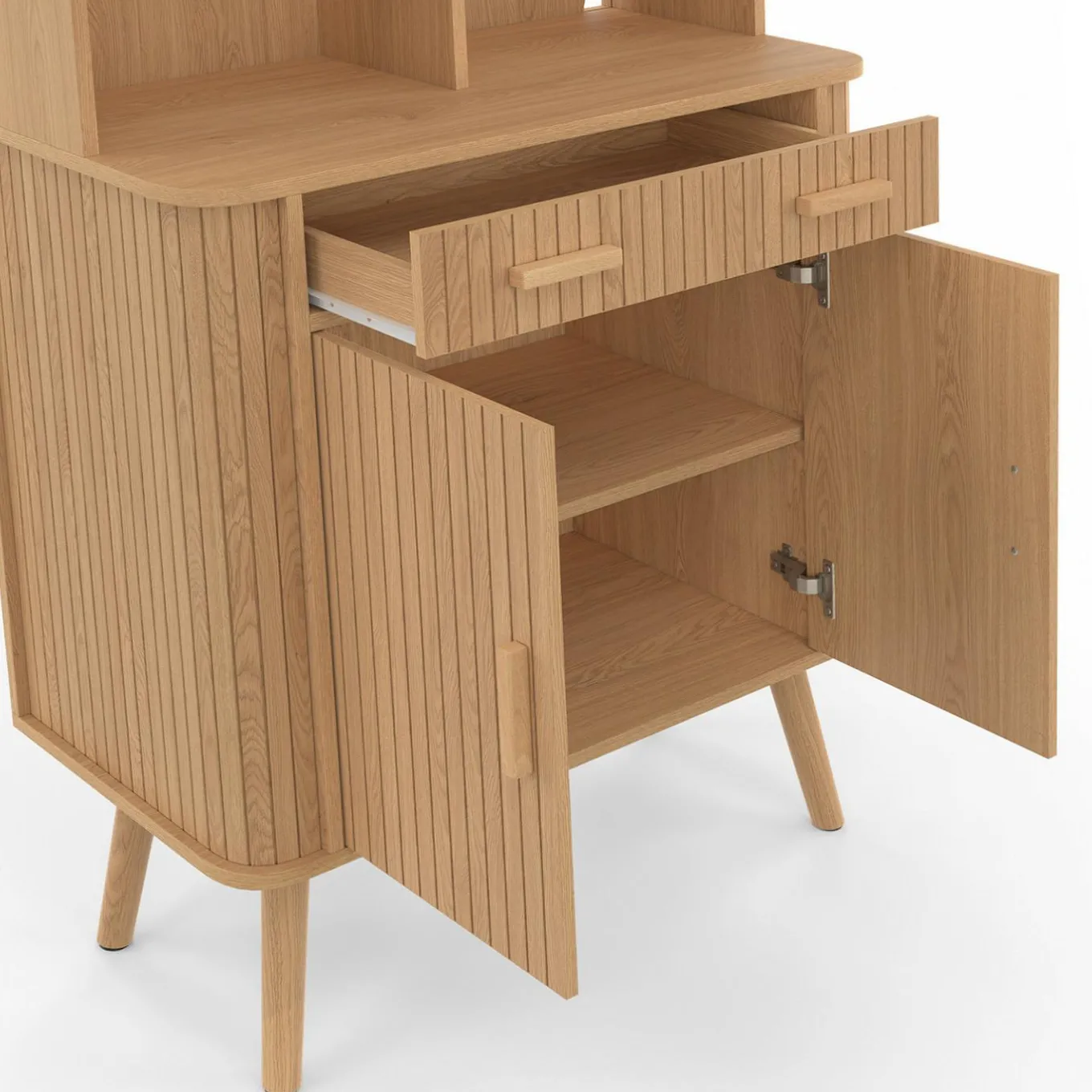 IDMarket Buffet de cuisine 80 CM 2 portes + tiroir effet lattes tasseau de bois* Collection Contemporaine|Buffets De Cuisine