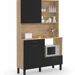 IDMarket Buffet de cuisine 3 portes + 1 tiroir façon hêtre et noir 120cm* Meubles Tiroirs|Meubles Hauts